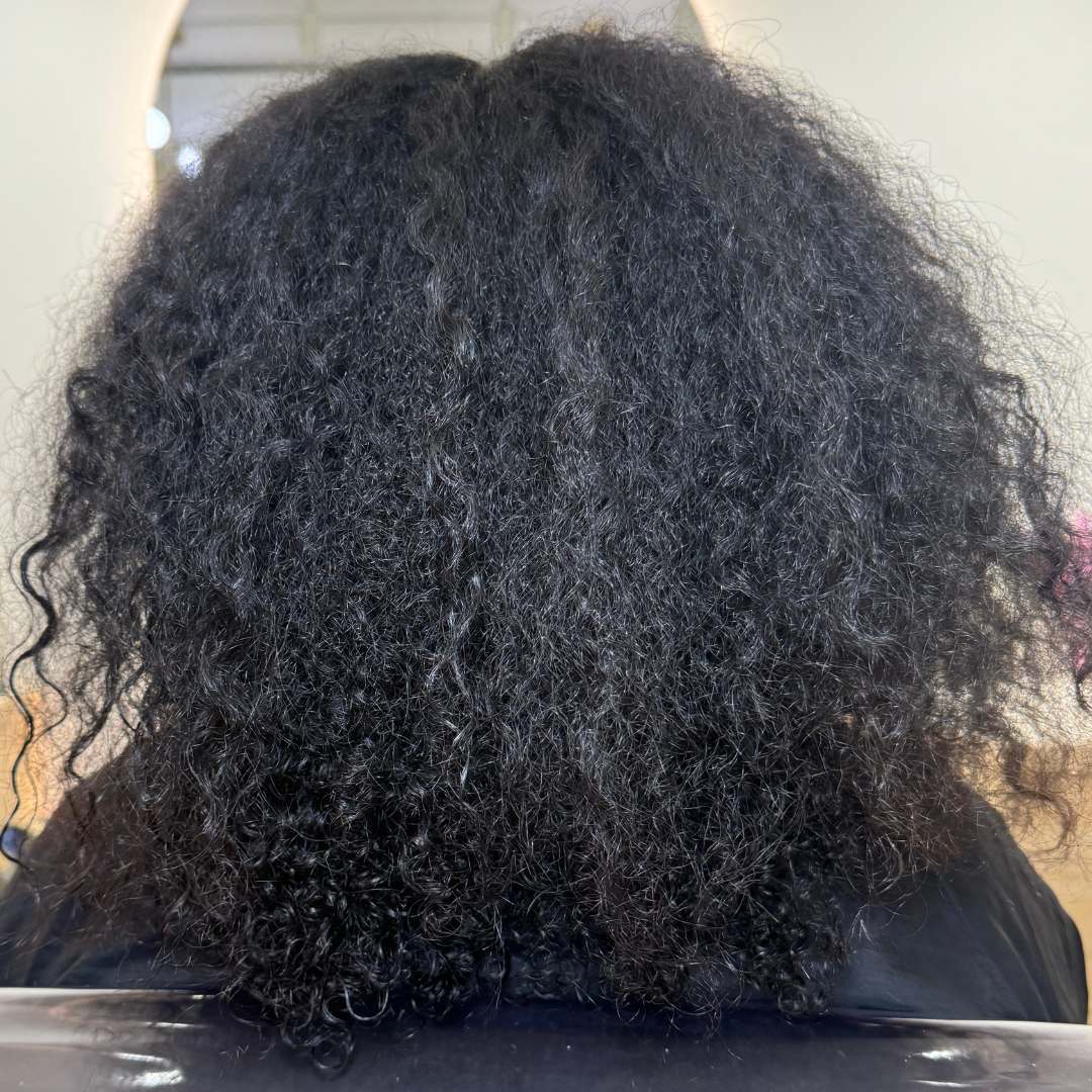 Before curly cut image showing natural hair texture