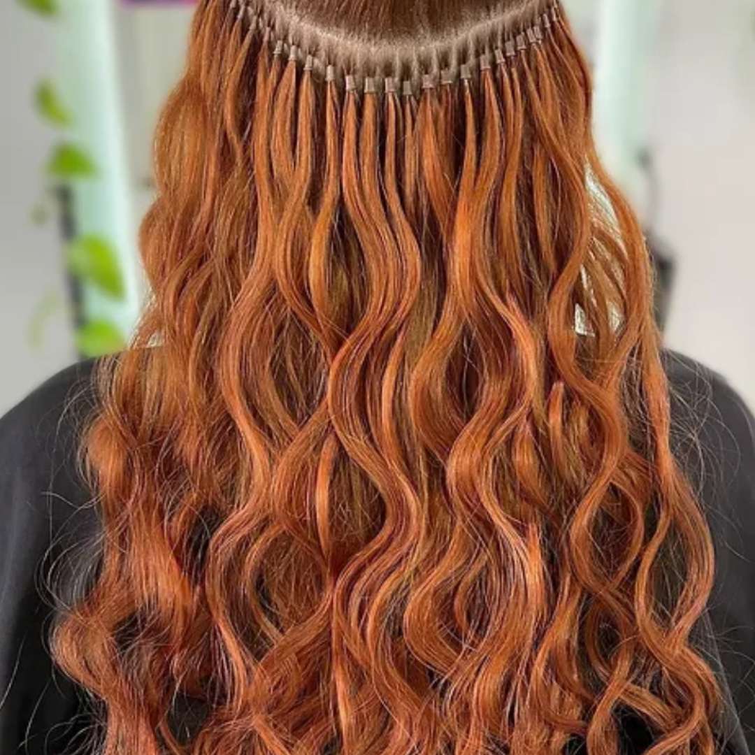 Luxury Extensions K-Tips—curly hair before and after results.