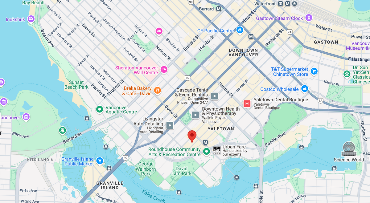 a map showing the location of des spa salon
