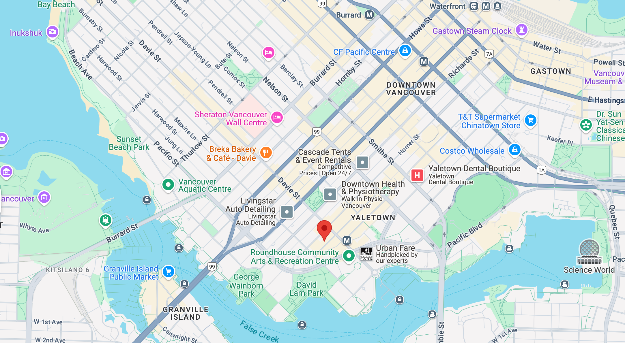 a map showing the location of des spa salon