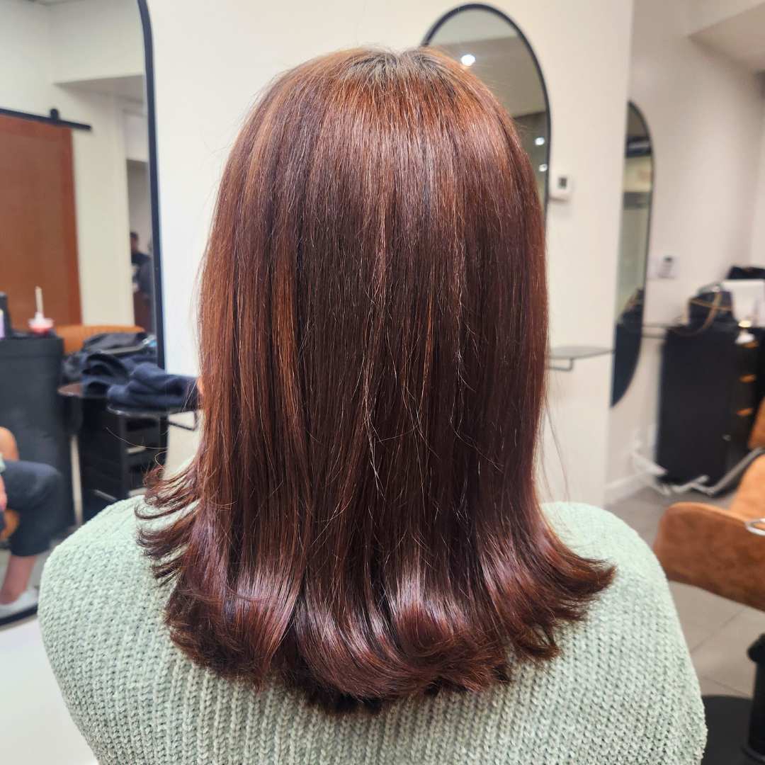 Silk press hairstyle on natural hair at Vancouver salon Destini Curl Spa